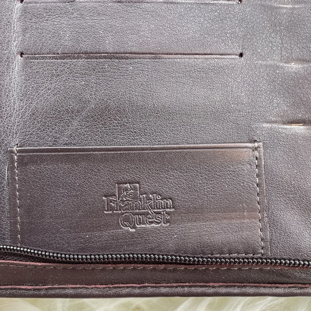 Vtg Franklin Quest Planner Binder Brown Leather 7 Ring Notebook Zipper USA Made